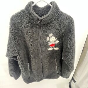 Disney Mickey Mouse‎ Black Fuzzy Fleece Zip Up Jacket Size M